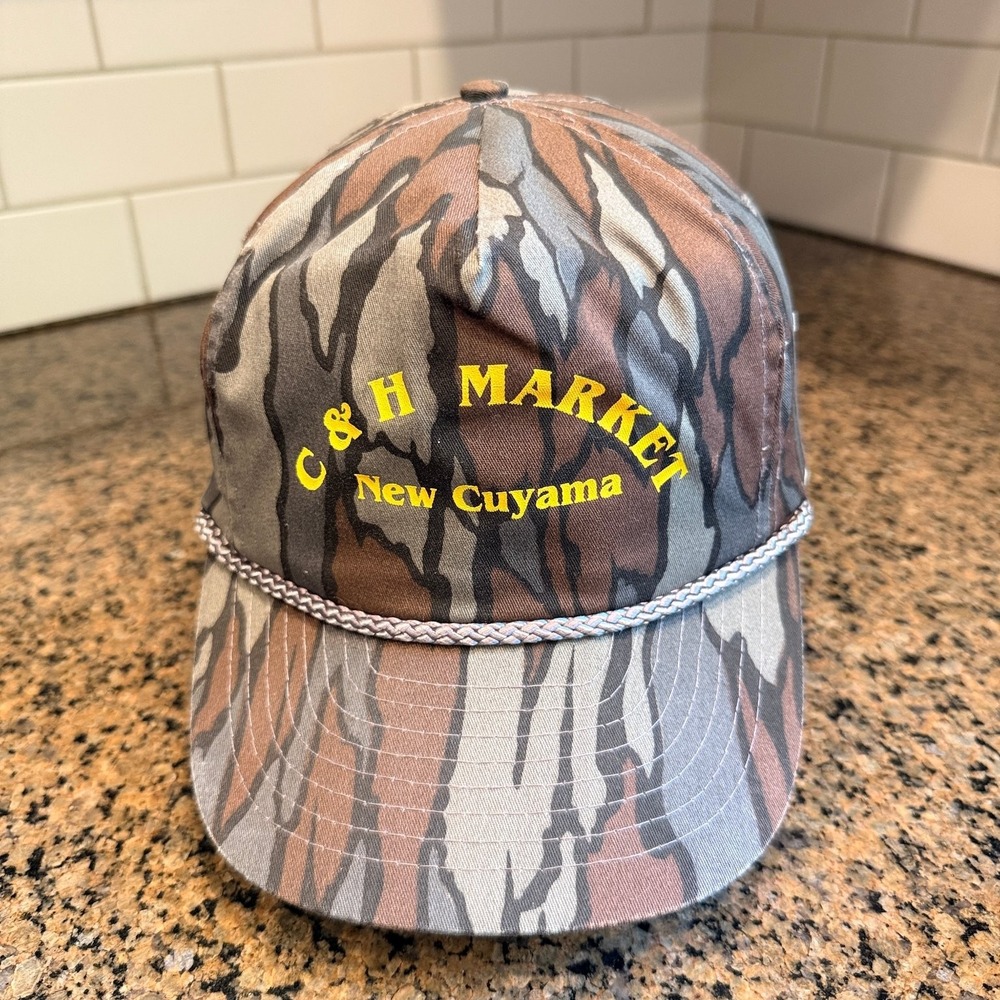 Vtg C&H Market NISSIN Camo Hunting Snapback Hat Mens OSFM Brown Cotton Blend